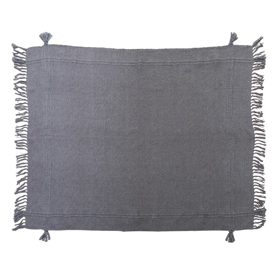  Woven Cotton Blend Throw Blanket with Fringe and Tassels, Charcoal